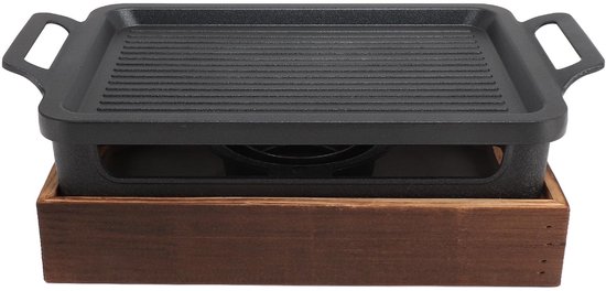 Charcoal Grill, Portable Lightweight Smokeless Grill, Table Barbecue, Alcohol Stove, Indoor Grill with 10.6 X 7.9 Inch Removable Griddle, Wooden Base for Camping, #311, modern van Merkloos