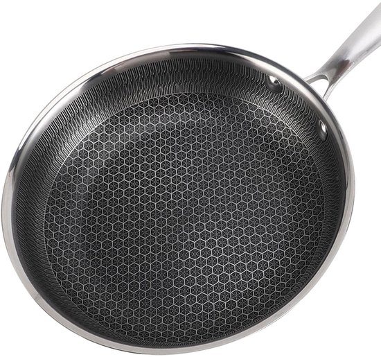 Cheffinger, Koekenpan 28 cm met honingraatcoating en lange handgreep, Zilveren van Cheffinger