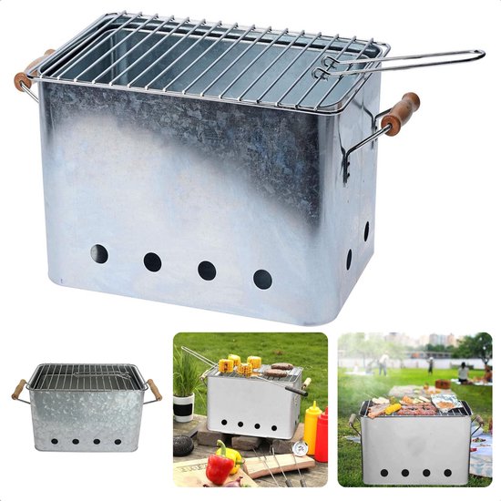 Cheqo® Draagbare BBQ - Kleine Barbecue voor Camping - Houtskoolbarbecue - Compact Ontwerp - 72x24cm - Zink van Cheqo®