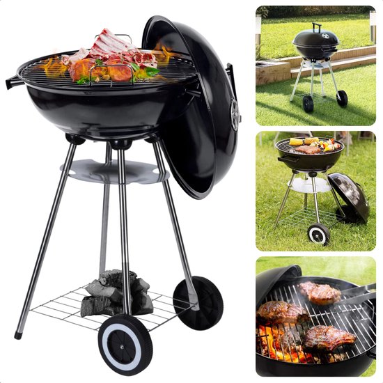 Cheqo® Houtskool Barbecue - Kogelgrill Houtskoolbarbecue - BBQ - Barbecue met Wielen - Zwart Metaal - Op Wielen - Inclusief EBOOK van Merkloos