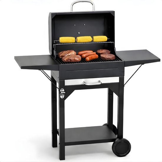 Cheqo® Houtskool Bbq - Barbecue Op Wielen - Houtskool Bbq Met Deksel - Bbq Trolley - Zwarte Houtskool Bbq - Houtskool Grill - Buiten Barbecue van Merkloos