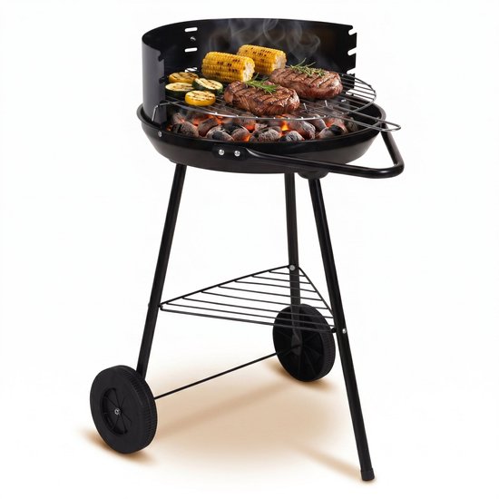 Cheqo® Houtskoolbarbecue - Houtskool Barbecue - BBQ - Houtskool BBQ - Barbecue op Wielen - Verrijdbare Barbecue - Ronde Barbecue - Half Open Barbecue - Tuinbarbecue - Barbecue met Windscherm - Staande Barbecue - Kolenbarbecue - Houtskool Grill van Merkloos