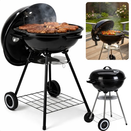 Cheqo® Houtskoolbarbecue - Houtskool Bbq - Kogelbarbecue - Barbecue Op Wielen - Kogelbarbecue Met Deksel - Houtskoolbarbecue Met Deksel - Houtskoolgrill - Tuinbarbecue - Buiten Barbecue - Zwarte Houtskoolbarbecue van Merkloos
