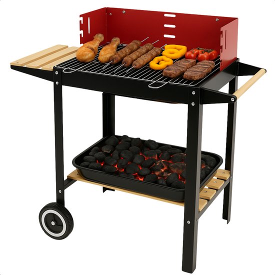 Cheqo® Houtskoolbarbecue op Wielen - BBQ Verrijdbaar - Houtskool Barbecue - Staal - Mobiele BBQ voor Buiten - Ideaal voor Tuin en Camping van Cheqo