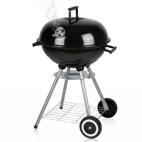Cheqo® Kogelbarbecue - Kogel BBQ - Houtskoolbarbecue - Houtskool BBQ - Barbecue met Deksel - Ronde Barbecue - Tuinbarbecue - BBQ op Wielen - Staande Barbecue - Zwarte Kogelbarbecue van Merkloos