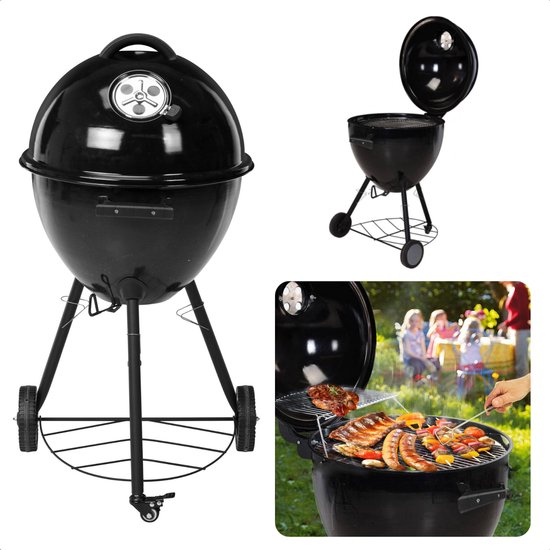 Cheqo® Luxe Houtskool BBQ - Houtskoolbarbecue - Barbecue - Ø48cm - Grill-oppervlak 44.5cm - Voorraadrek - Verrijdbaar - Ventilatierooster - Hoogte 93cm - Gewicht 8.4kg van Cheqo®