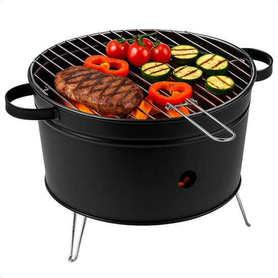 Cheqo® Tafelbarbecue Houtskool - Tafel Barbecue - BBQ Tafelmodel - Houtskoolbarbecue - Compacte BBQ voor Camping of Park - 35 cm - RVS - Lichtgewicht van Cheqo