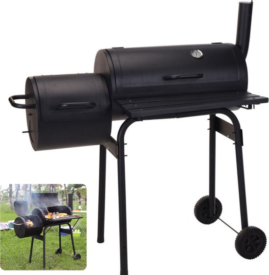 Cheqo® Verrijdbare Barbecue met Rookoven - BBQ met Roker - Gegalvaniseerd Staal - Kookhoogte 79 cm - Geschikt voor Houtskool of Briketten - Thermometer - 13.5KG van Merkloos