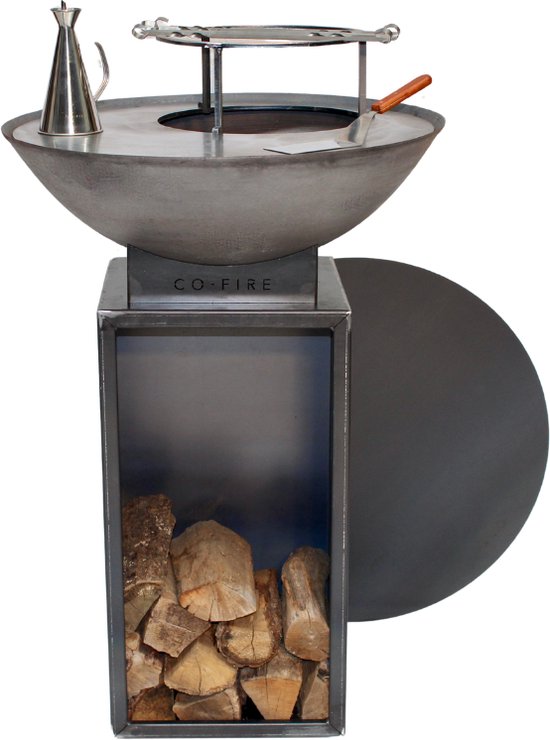 Co-Fire Barbecue Vuurschaal - GrillRing-set 72 - compleet met houtopberger, zeker voor 20 gasten op te koken, ideaal voor thuisgebruik. van Co-Fire