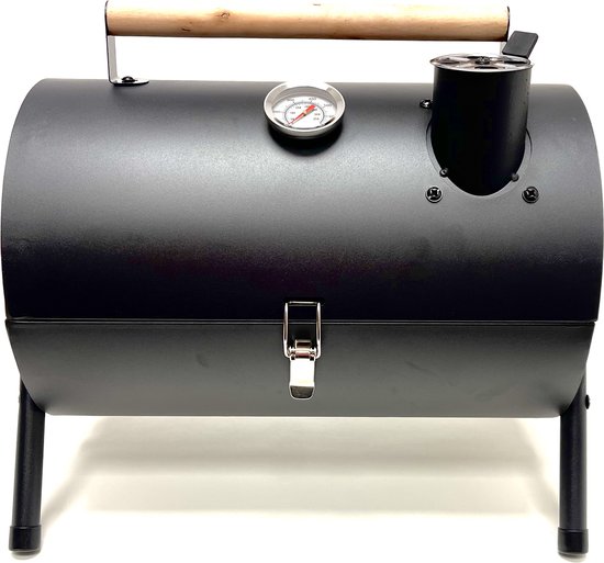 Compacte Draagbare kolen BBQ van Wolff BBQ - Handig voor op de camping op het strand of in een park - Smoker Barbecue - Draagbare lichtgewicht bbq - Met Thermometer en lucht doorvoer. Laat je vlees langzaam garen. van Wolff BBQ