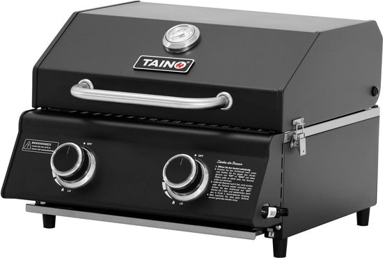 Compacte Gasbarbecue – Tafelgrill – Campingbarbecue – Mini Grill – Gasbarbecue Voor Buiten – 2 Roestvrijstalen Branders – Compact Formaat 45,5x45,5x34,5 cm van Merkloos