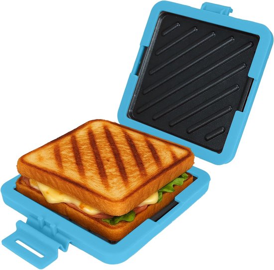 Contactgrill - Tosti ijzer - Magnetron Toastie Maker - Tosti-ijzer voor de Magnetron - Antiaanbaklaag - Vaatwasserbestendig - 16x14x3cm - Blauw