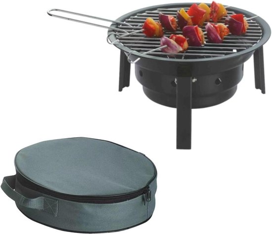 Cosensi - Draagbare houtskoolbarbecue voor picknick en barbecueavonturen met koffergrill en klapgrill (Ø 32 cm) van Merkloos
