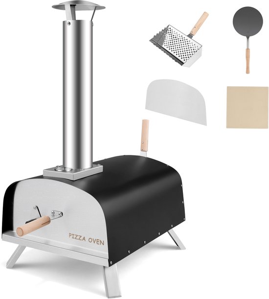 COSTWAY Pizza oven outdoor, draagbare pizza houtkachel incl. pizza schuiver en pizzasteen, hout pizza oven voor tuin camping van Merkloos