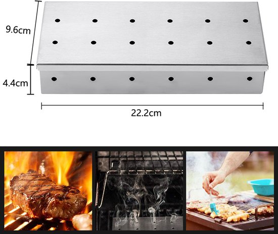 COZYVENT Extra dik Rookbox voor gasgrill of houtskoolgrill, rookbox van roestvrij staal, werkt met houtsnippers, voegt gerookte BBQ-smaak toe, scharnierend deksel, kromtrekkende grillaccessoires van Merkloos