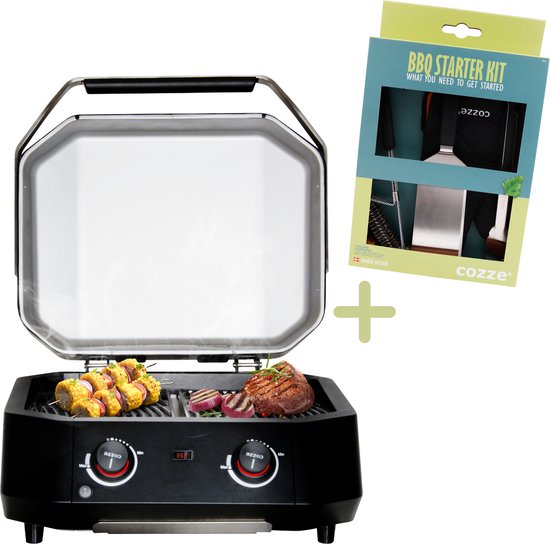 Cozze® E-500 Elektrische Grill met 2 zones 230 V/2100 W - Inclusief gratis BBQ-set van Cozze
