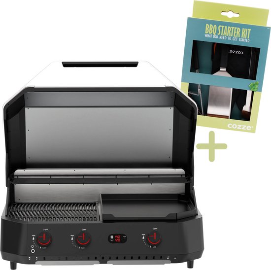 Cozze® G-800 Combo Plancha BBQ Grill - 3 Gasbranders - Gasbakplaat & BBQ voor Buiten Koken - 30 mbar - Inclusief Gratis BBQ Set - Outdoor Cooking Station