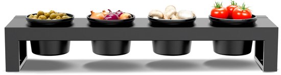 Cozze® topping station met vier niet-klevende kommen voor buitenkeuken en tafelgebruik van Cozze
