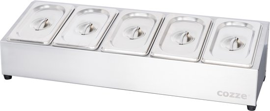 Cozze® Toppingstation 5 compartimenten met deksels, roestvrij staal van Merkloos
