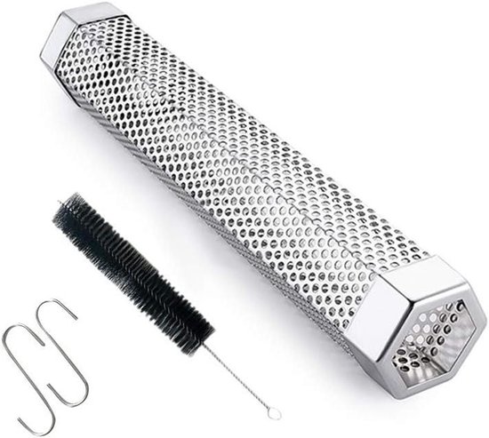 CSGoods - Pellet Smoker Tube, 30,5 cm roestvrij staal BBQ accessoire voor gas, houtskool en elektrische grill met haken en reinigingsborstel. van CSGoods