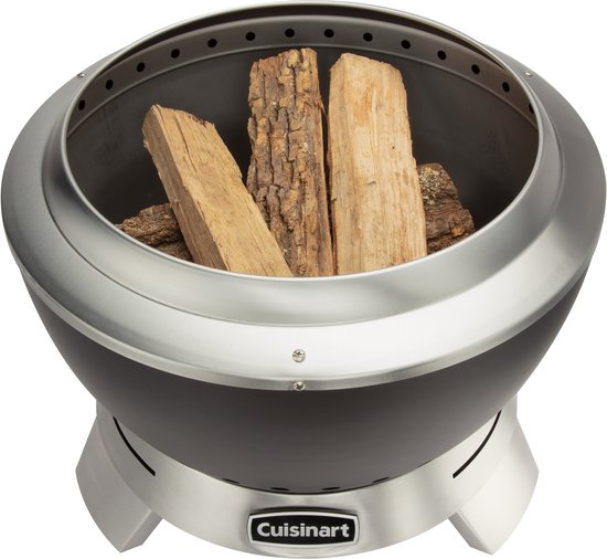 Cuisinart Cleanburn rookvrije vuurkorf – 50 cm voor tuin, camping en strand | Minimale rook, maximale warmte | Geschikt voor twee brandstoffen (houtblokken en pellets) | Draagbaar met handvat | Koolstofstaal en roestvrij staal | 9 kg