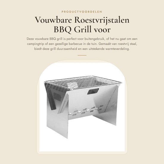 Dailygoods- BBQ Grill Draagbaar - Roestvrij Staal - Mini Houtskool Barbecue - Camping Grill - 1 tot 2 Personen - Stabiele Ondersteuning