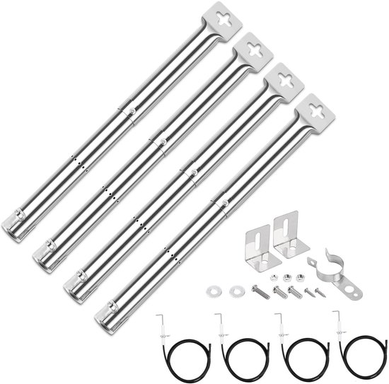 Dailygoods- Brandervervanging Universeel - Roestvrijstalen Brander - 4 Stuks - Verstelbaar van 31-44 cm - Inclusief Hardware - Geschikt voor Gasgrills - Gasbrander van Dailygoods