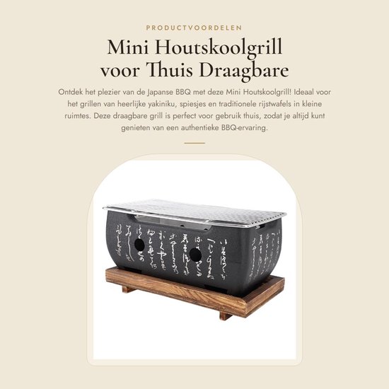 Dailygoods- Houtskoolgrill Mini - Draagbare BBQ - Yakiniku/Spiesjes - Compact - Hoogwaardige Materialen - Gelijkmatige Warmteverdeling - Barbecue van Dailygoods