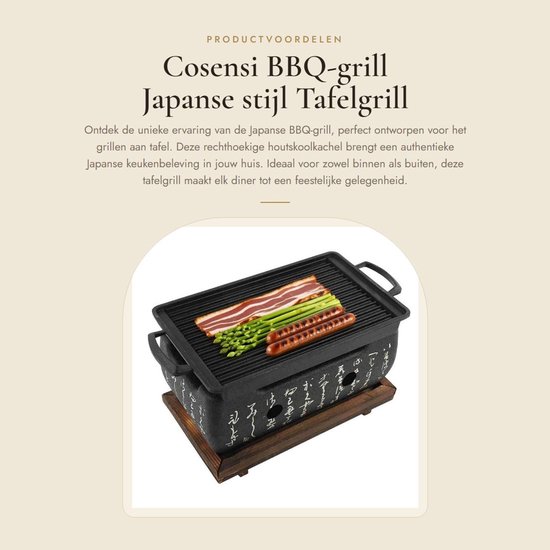 Dailygoods- Tafelgrill Japanse stijl - Houtskool barbecue - Massief houten sokkel - Eenvoudig te reinigen - Geschikt voor tafelgebruik - Duurzaam en brandveilig