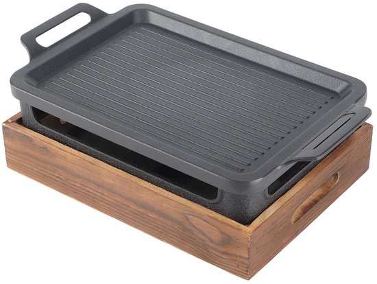 Dailygoody - Tafelblad Barbecue Grill - Houten Basis - Gelijkmatige Verwarming - Zwart - Picknicktafels - Ideaal voor Camping en Restaurant - Inclusie