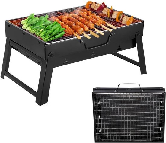 Daity 1 stuk - Houtskoolbarbecue – Draagbare tafelgrill, camping- & picknickgrill – Afneembare, inklapbare minigrill voor buiten, terras en camping (Klein) – Zwart