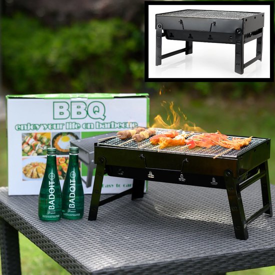 Decopatent® Portable Houtskool Barbecue - Grilloppervlak (LxB) 43 x 27 cm - Inklapbaar - Zwart van Decopatent®