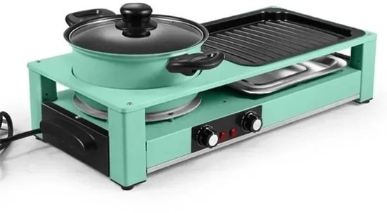 Delightness 3-In-1 Multikookmachine - Elektrische Grill - Hete Pot - Rookloze Barbecue - Tafelgrill - Grillplaat - Koken - Zwart van Merkloos