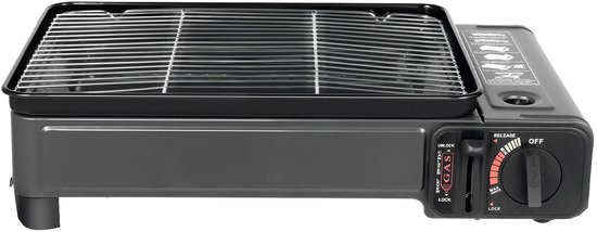 Deliqa gas BBQ - draagbare bbq op gas - gasbqq - camping kookgrill - buitencamping bbq - zwart - met accessoires - van Merkloos