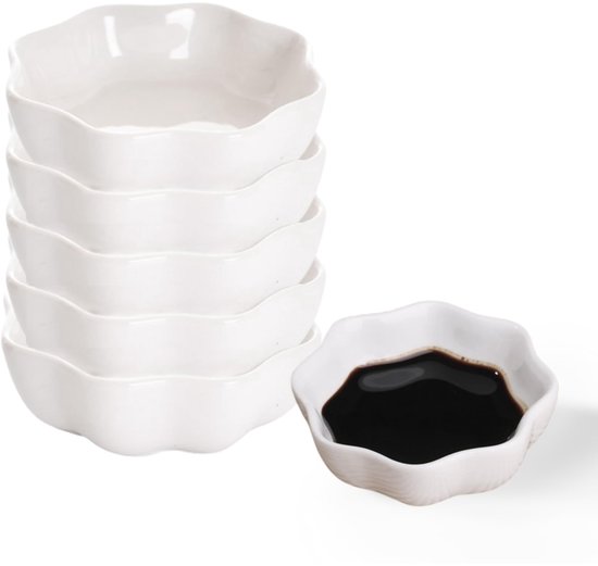 dipkommen, 6 stuks kruidenschalen, 7,5 x 2,5 cm, sojasaus, dipschaal, dipschalenset, kruidengerechten, voor sauzen, dippen, specerijen, pudding, wit