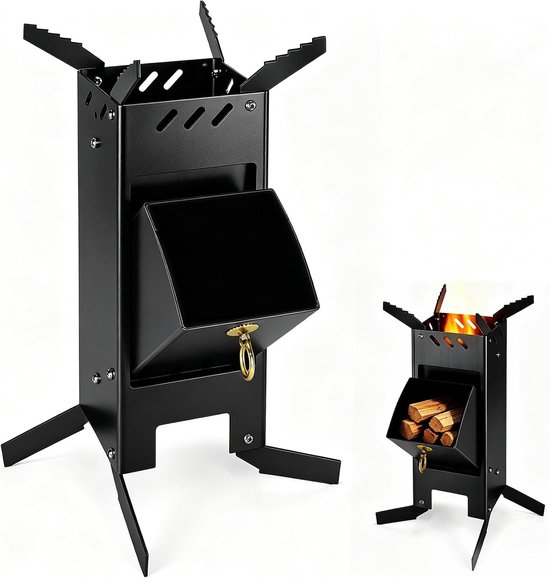 Dismountable Plug-in Systeem Houtkachel van Massief Staal voor Kamperen en Buiten koken met Dutch Oven en Gietijzeren Pan