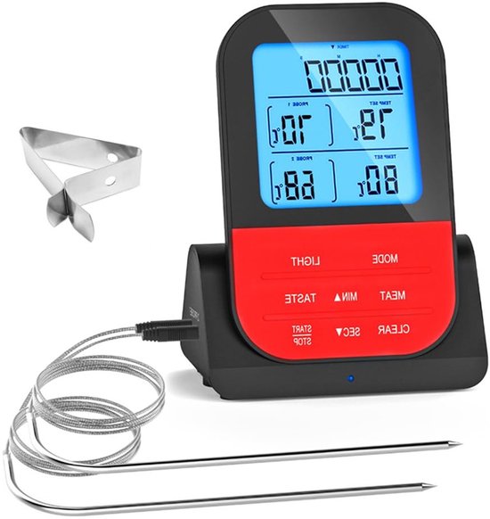 Draadloze Digitale Thermometer met Dubbele Probe voor Koken en Barbecue - Waterdicht en Programmeerbaar Temperatuurmeetapparaat van Merkloos