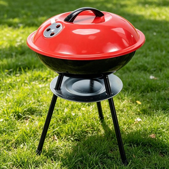 Draagbare 44 cm houtskoolgrill (rood) Ideaal voor kamperen picknicks en tuinfeesten