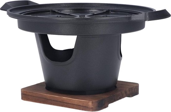 Draagbare Barbecue Kachel voor Camping Picknick - Koreaanse BBQ Grill met Verwijderbare Grillplaat - Driehoekige Kachel - Houten Basis - Tafelblad van Merkloos