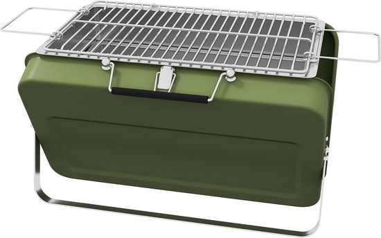 Draagbare barbecue, mini-houtskoolbarbecue, opvouwbaar, met houtskoolbak en asbak, metalen behuizing, groen