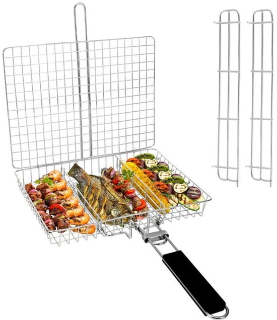 Draagbare barbecuemand, barbecuemand voor buiten, met afneembaar handvat, gemaakt van roestvrij staal, geschikt voor kip, vis, groenten, enz. van Merkloos