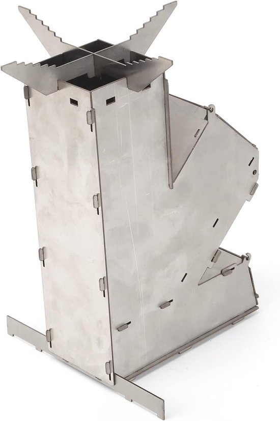 Draagbare en Duurzame Rocket Stove voor Kamperen en Wandelen, RVS Afneembare Kooktoestel voor Buitenactiviteiten