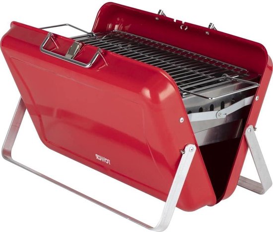 Draagbare Houtskool Aktetas BBQ met Draaggreep - Rood - Outdoor Koken van Bo-Camp