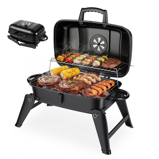 Draagbare Houtskool Barbecue - 2-in-1 Grill & Oven - Opvouwbaar met Houten Handvat
