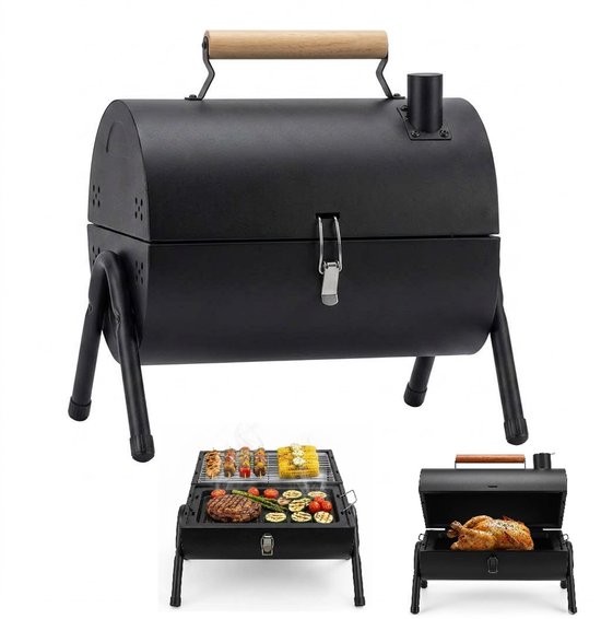 Draagbare Houtskool BBQ – Opvouwbare Barbecue met Deksel – 2-in-1 Grill & Bakplaat – Camping BBQ, Balkon BBQ, Tafel BBQ – Compacte BBQ Grill voor Tuin & Outdoor van Merkloos