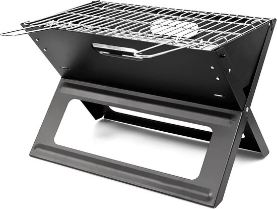 Draagbare houtskool BBQ - praktisch met rooster en kolenschaal - 305x30x455 cm - zwart van Toivo