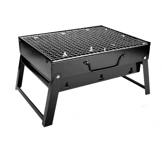 Draagbare houtskoolbarbecue — Geschikt voor 5–7 personen — Middelgroot — Opvouwbaar — Gemakkelijk mee te nemen — Ideaal voor picknicks, op reis, op het terras of bij het kamperen in de tuin — 43 x 29 x 23 cm