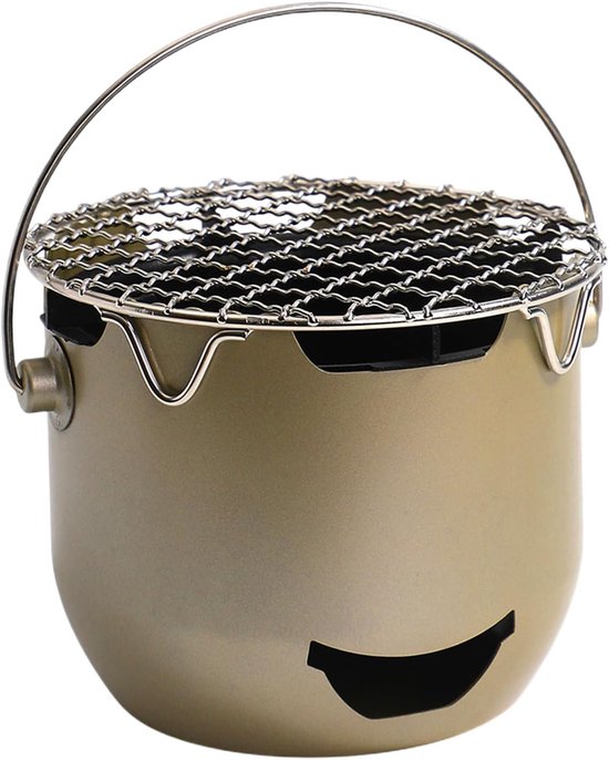 Draagbare houtskoolgrill - 15*12 cm - Mini houtskoolgrill - Draagbare houtskoolgrill voor buiten - Kleine buitengrill - Kleine grill voor buiten koken - Geschikt voor kamperen, barbecueën in de achtertuin, barbecueën in de camper en picknicks - Groen