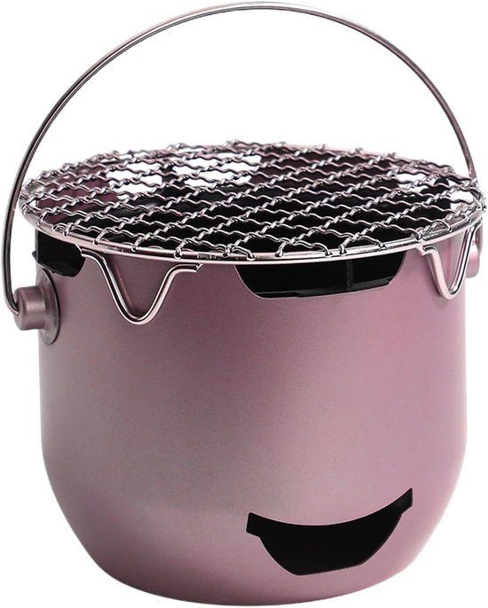 Draagbare houtskoolgrill - 15*12 cm - Mini houtskoolgrill - Draagbare houtskoolgrill voor buiten - Kleine buitengrill - Kleine grill voor buiten koken - Geschikt voor kamperen, barbecueën in de achtertuin, barbecueën in de camper en picknicks - Paars
