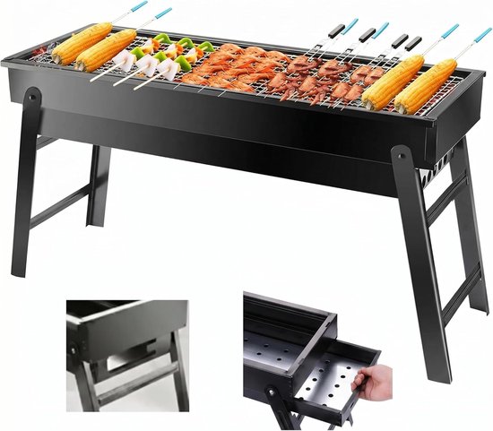 Draagbare houtskoolgrill - Lichtgewicht rookgrill - Compacte opvouwbare grill - Draagbare tafelbarbecue voor buiten - Geschikt voor kamperen, wandelen, picknicken en reizen - 60,96 cm x 33,02 cm x 22,86 cm - Zwart